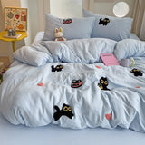 elvesmall Bedding Set 2024 New Four Seasons Super Soft Washed Cotton Towel Embroidery Duvet Cover Four Piece Set - Lucky Cat Series