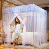 elvesmall Embroidery Lace Pleated Mosquito Net for Bed Square Romantic Princess Queen Size Double Bed Net Canopy Luxury Mosquito Tent Mesh