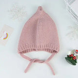 elvesmall Autumn Winter Ear Protection Baby Hat Warm Knitted Kids Lacing Cap Solid Color Infant Boy Girls Beanie Bonnet Enfant