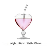 elvesmall 1pc Heart Shaped Cocktail Glass with Straw Clear Stemmed Wine Glass Creative Champagne Glasses Drinking Cups for Bar Pub Club