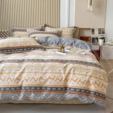 elvesmall Warm Brushed Print Comfortable Cotton  KingQueen Size Bedding Set 4 pcs Duvet/ Comforter Cover Bed Sheet Set pillowcas for bed a