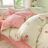 elvesmall Floral Botanical Duvet Cover Set Cotton Pink Bows Reversible Bedding for Girls Women Farmhouse Aesthetic Garden for All Seasons