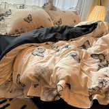 elvesmall Korean Princess Duvet Cover Set Skin Friendly Wash Cotton Bedding Set Of Four Pieces Lace Bedin Set Bed Sheets Comforter Cover