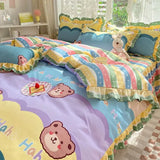 elvesmall Ins Pink Princess Lace Love Heart Duvet Cover Pillowcase and Bed Skirt Sheet for Girls Bedding Linen 4pcs Home Textiles