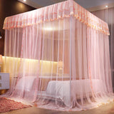 elvesmall  Cream Mousse Mosquito Net Square Luxury Mosquito Bedding Net Tent Romantic bed canopy Full perimeter mosquito proof