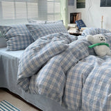 elvesmall Fashion Plaid Bedding Set 100% Cotton Duvet Cover Set Home Textiles Nordic Bed Sheet Queen King Quilt Cover Pillowcase Bed Linen