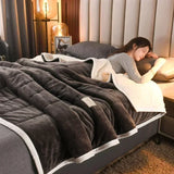 elvesmall  Coral Fleece Autumn Winter Warm Blankets for Bed 3 Layers Thicken Flannel Blanket Quilt Soft Comfortable Warmth Quilts Washable