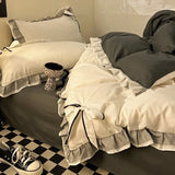 elvesmall Bowknot Bedclothes Lace Style Bed Sheets Set Skin-friendly Bedding ropa de cama Single/Double/Queen/King Size Bed Linen Set