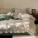 elvesmall  Small Fresh Home Double Layer Yarn Small Fragmented Flower Cotton Bed Sheet and Duvet Cover