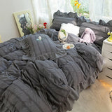 elvesmall Purple Princess Bedding Set Duvet Cover Pillowcase Linens Twin Queen King Bed Sheet Set Luxury Solid Color Woman Girl Kawaii Set