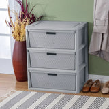 elvesmall Sterilite Storage Box Organizer 3 Drawer Cross-Weave Tower Cement