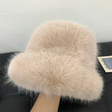 elvesmall y2k Fluffy Faux Fur Bucket Hat Women Rabbit Fur Warm Thick Plush Winter Hat Lady Luxury Fashion Party Panama Fisherman Cap