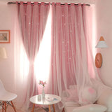 elvesmall Blackout Kids Curtains Nordic Star Ins Princess Wind Curtain Baby Window Decor Double Layer Star Hollow Curtains for Bedroom Hot