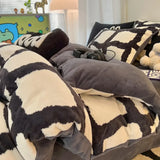 elvesmall  Winter Thickened Warm Flannel Queen Bedding Set Home Textile Cartoon Cute Duvet Cover Sheet Pillowcase 4pcs Luxury Bed Linen Set