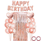 elvesmall 39pcs Rose Gold Birthday Balloons Party Decoration Happy Birthday Letter Balloon Rain Silk Curtain Background Baby Shower Decor