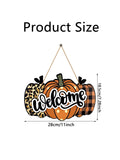 elvesmall 1pc 11*7.28inch Autumn Leopard Print Pumpkin Door Sign, Welcome Pumpkin Wooden Sign , Wall Decor, Home Decor, Room Decor