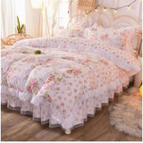 elvesmall Korean Style Bedding Set Cotton Fresh Garden Princess Lace Ruffles Pillowcase Supper King Size Duvet Cover Bed Set