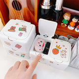 elvesmall Creative Multifunctional Cute Sticker DIY Press Organizer Desktop Makeup Sorting Storage Box Student Stationery Storage Supplies