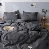 elvesmall Simple Bedding Set Plaid Sold Color Single Queen Size Duvet Cover No Filling Boys Girls Flat Sheet Pillowcase Kit