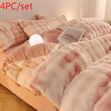 elvesmall  Gradient Plush Bedding Thickened Milk Plush Bed Sheets Duvet Covers Coral Plush Bed Skirts