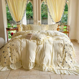elvesmall  King Size Bedding Set 100% Cotton French Vintage Princess Bedding Set Flowers Ruffles Quilt Duvet Cover Bed Linen Pillowcases