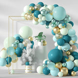elvesmall 133Pcs Balloons Garland Arch Kit Latex Blue Green Balloons Turquoise Sequined Balloon with Butterfly Birthday Party Supply