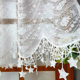 elvesmall  1PC White Lace Red Cherry Short Curtain for Kitchen Window Sheer Drape With Star Bottom Doorway Cabinet Blind #E