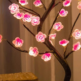elvesmall Home Decoration USB/Battery Powered Touch Switch Warm White Artificial Bonsai Cherry Blossom Desktop Tree LED Lamp  Night Lamp