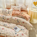 elvesmall Washed Cotton Bedding Cover Set with Pillowcase bed sheet Single Full Size Bed Linen Duvet Cover Set Queen/King Double Size