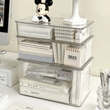 elvesmall Desktop Storage Box Organizer Transparent Acrylic Desk Stationery Hand Account Storage Box Desk Pen Holder School Supplies