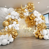 elvesmall 121Pcs White and Gold Balloons Garland Arch Kit with Starburst Foil Balloons for Wedding Anniversary Birthday Party Decorations