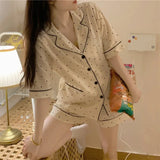 elvesmall  Polka Dot Sleepwear Women Pajama Sets Summer Pocket Piiama Sets for Women 2 Pieces Home Suit Korean Night Wears Pyjamas New