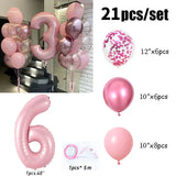 elvesmall 21pcs Pink 40inch Number Foil Latex Balloons Happy Birthday Party Decorations Kids Girl Baby 1 2 3 4 5 6 7 8 9 Year Old Supplies