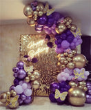 elvesmall 130Pcs Purple Balloon Garland Kit Dark Purple Metallic Gold Arch Lavender Light Decoration For Baby Girl Princess Party Birthday