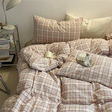 elvesmall Fashion Plaid Bedding Set 100% Cotton Duvet Cover Set Home Textiles Nordic Bed Sheet Queen King Quilt Cover Pillowcase Bed Linen