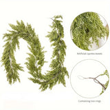 elvesmall Christmas Norfolk Pine Garland Dense Pine Real Touch Artificial Pine Cypress Ornament for Holiday Fireplace Table Home Decor