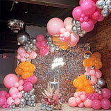 elvesmall 126pcs Hot Pink Orange Metallic Silver Balloon Garland Arch Kit for Summer Wedding Birthday Party Decorations Baby Shower Supply