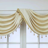 elvesmall 1PC Modern Solid Beige Curtain Head Valance Drape for Living Room Swag Waterfall With Bottom Tassel Beads Fringe Window