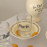 elvesmall  -  Korean Transparent Glass with Letter Retro Coffee Cup Couple Dessert Milk Tea Cup Water Glass Cute Coffee Mugs