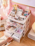 elvesmall 1PC Simple And Transparent Drawer Storage Box Cosmetics Arrangement Student Dormitory Desktop Shelf Send Stickers