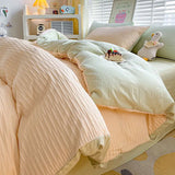 elvesmall Seersucker Bedding Sets Solid Color Washed Cotton Microfiber Duvet Cover Flat Sheet Pillowcases Soft Bed Linen For Girls