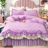 elvesmall  Girls Princess Bedding Set Luxury Ruffle Bed Linen Pure Cotton Quilt Cover Bed Sheet Pillowcase Bedroom Decor Bed Comforter Set
