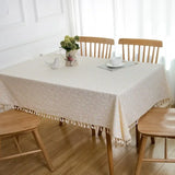 elvesmall  Cotton Blend Tablecloth Beige Floral Printed Washable Farmhouse Table Cover for Wedding Party Living Room Baby Shower Decoration