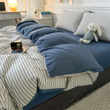 elvesmall Japan Style Stripe Queen Size Duvet Cover Set with Sheets High Quality Skin Friendly Bedding Set King Single Double Bedding Sets