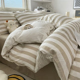elvesmall Washed Cotton Double Yarn Crepe Striped Quilt Set 3-4 Pillowcase with Sheet Bedding Cover Supplies 200x230 220x240 Skin Friendly
