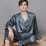 elvesmall  New Typle High Quality Spring Autumn Silk Pajamas Set Men Ice Silk Short Sleeve Large Size Home Wear Suit Male Feel Cool Summer