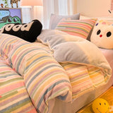 elvesmall  Winter Thickened Warm Flannel Queen Bedding Set Home Textile Cartoon Cute Duvet Cover Sheet Pillowcase 4pcs Luxury Bed Linen Set