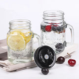 elvesmall  -  450ml Mason Jar Mugs with Handles Old Fashioned Glass Bottle Juice Drink Clear Glass Water Bottle With Cover Straw Drinkware Cup