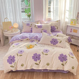 elvesmall Cute Pink Strawberry Duvet Cover Flat Sheet Pillowcase Floral Bedding Set Girls Bed Linen Soft Thick Washed Cotton Bedclothes