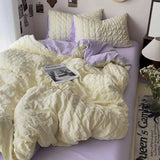 elvesmall Seersucker Princess Girls Bedding Set Duvet Cover Korean Four PIECE  Washed Cotton Bed Sheet  Cover Quilt Set 2024 New